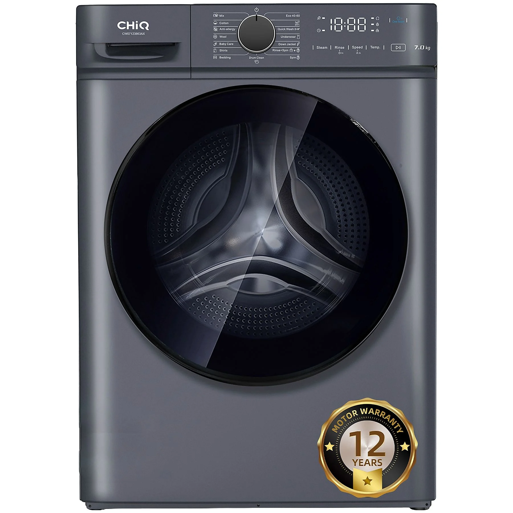 Lavadora CHiQ CW07123863AX – 7 kg, 1200 rpm, 16 Programas, Clase A, Azul Oscuro